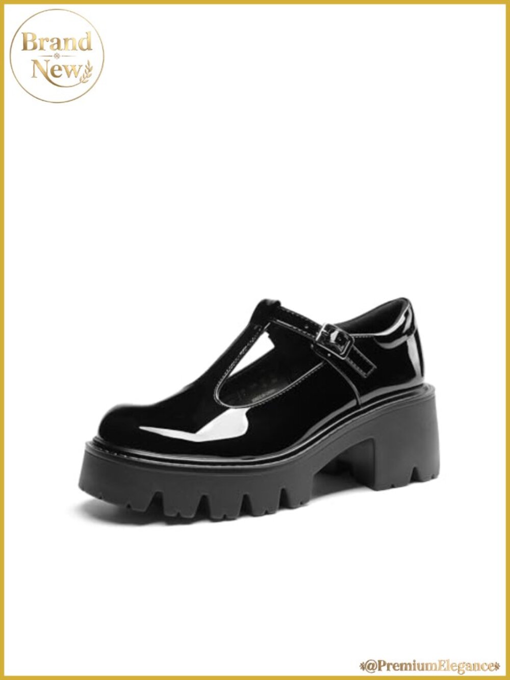 Women's T-Strap Mary Jane Platform Pumps with Faux Leather Upper